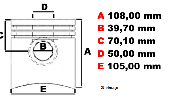 3636881 - Поршень PERKINS в комплекті з кільцями (105,00)