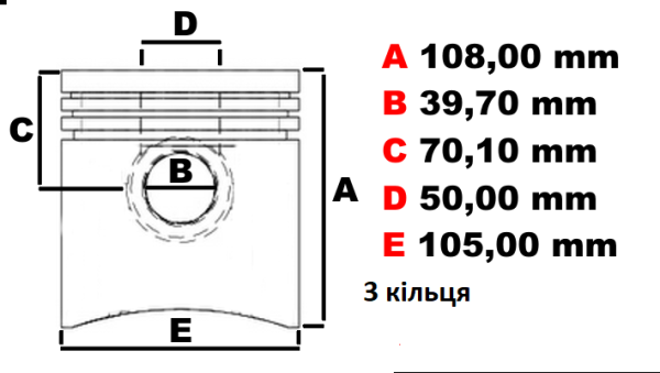 3636881 - Поршень PERKINS в комплекті з кільцями (105,00) 1104D-44T 1104D-44TA