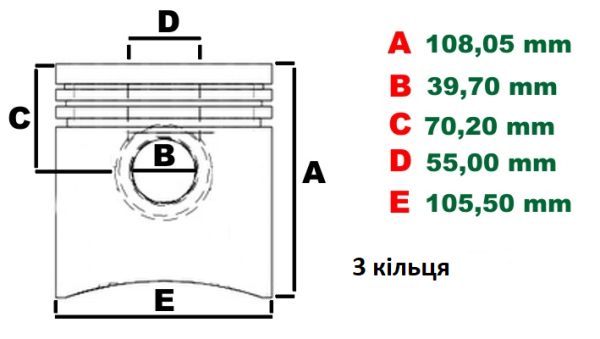4115P016 - Поршень PERKINS в комплекті з кільцями (105,50) DD - 1103C-33T RK - 1104C-E44TA