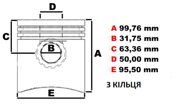 115017625 - Поршень PERKINS в комплекті з кільцями (+0,50) GJ - 403D-11 HHC - 403C-11