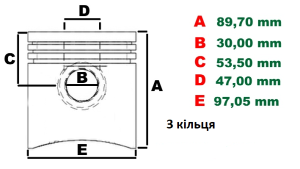 U5LL0046B - Поршень PERKINS в комплекті з кільцями (+0,50) 704-30